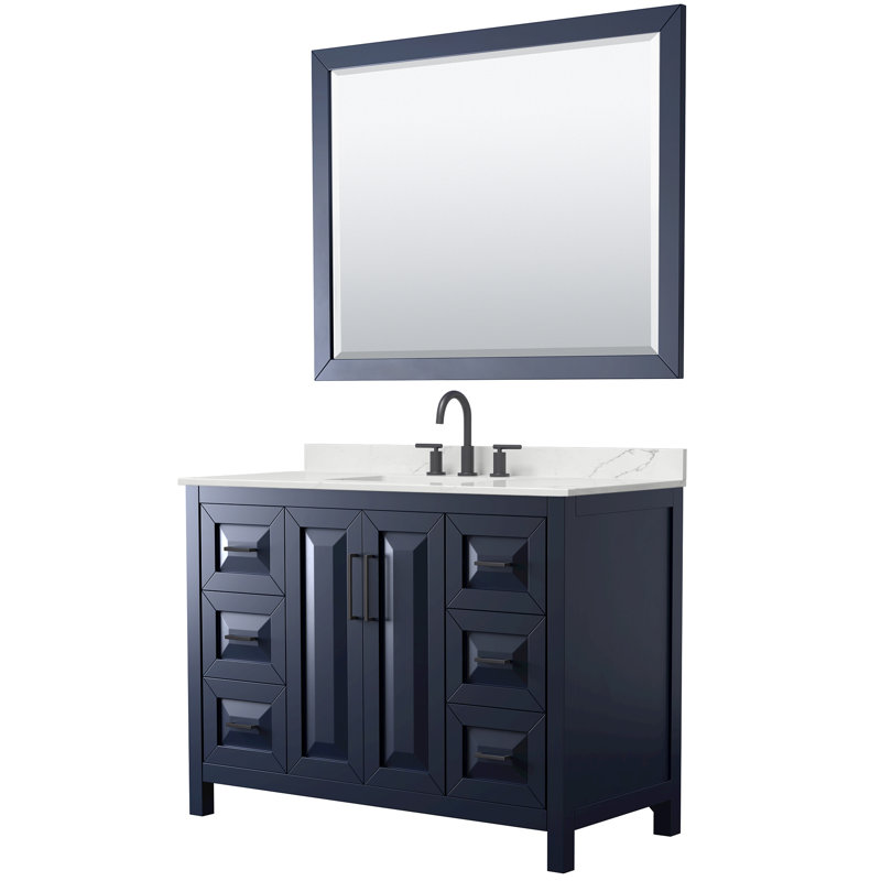 Daria 48'' W Vanity, Matte Black, White Quartz, Blue
