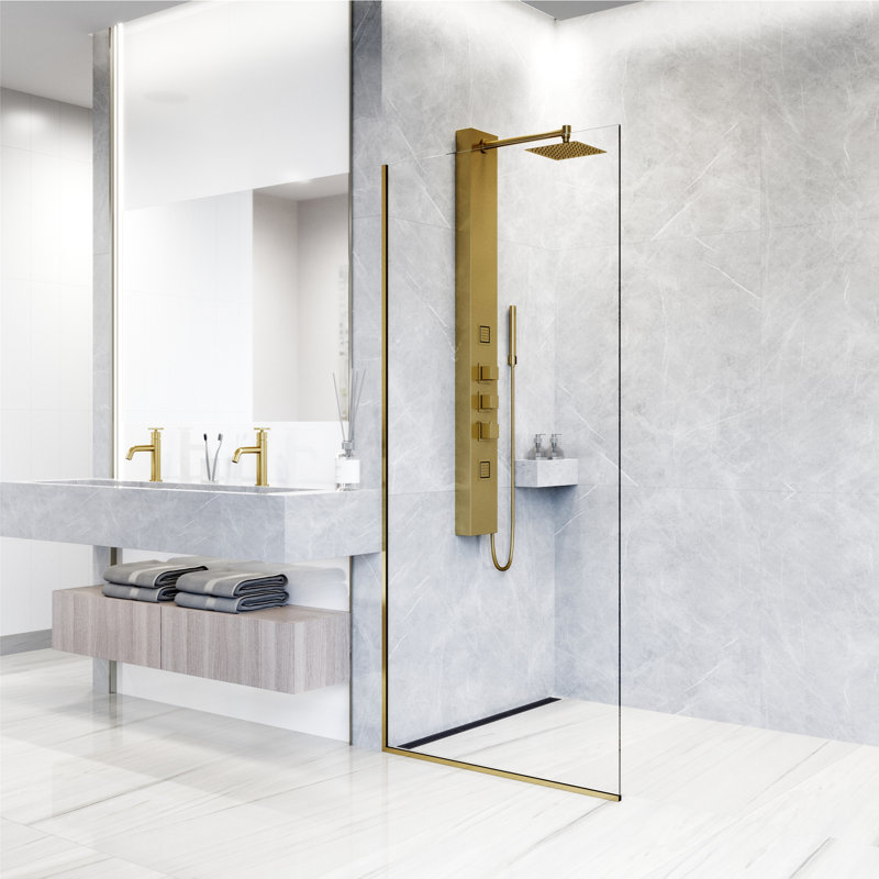 Panneau de douche 55,13 po avec tête fixe Rector, Or brossé mat
