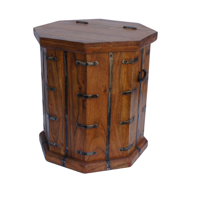 Themis Solid Wood Drum End Table
