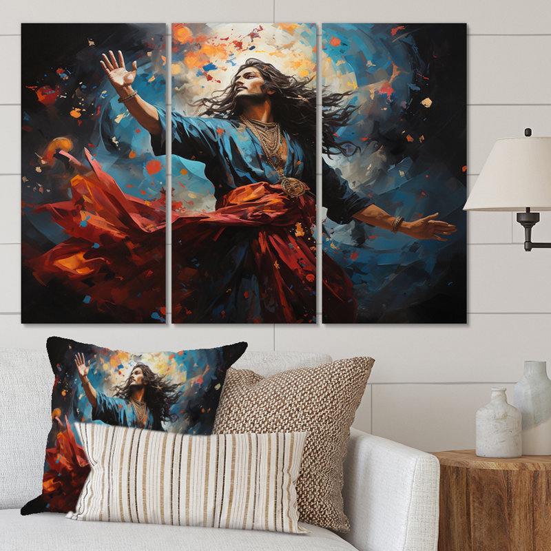 «Hinduisim Dance Of Shiva» sur toile, reproduction de 3 pièces, H 40 po x l 60 po x P 1 po