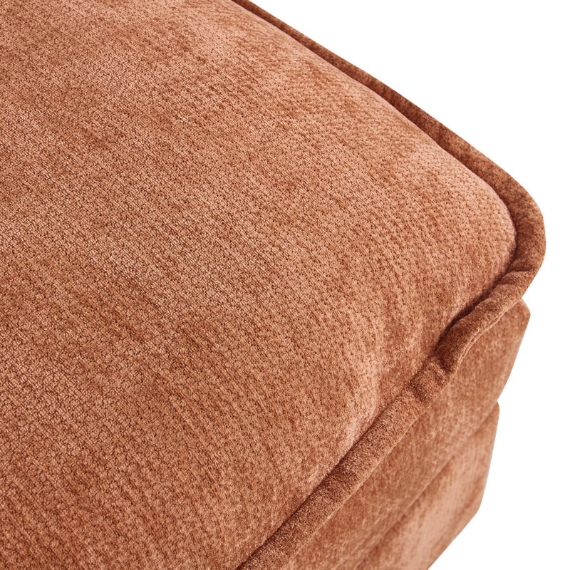 Pouf Ottoman, Chenille Ottoman Foot Rest with Dual‑Layer Support, Floor Foot Stool for Living Room, Orange