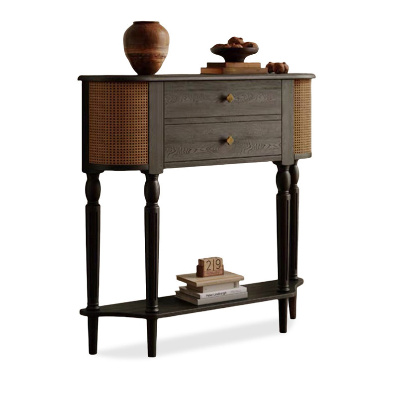 Black Solid Wood Half-circle Console Table, 35.43" H x 35.43" W x 7.87" D