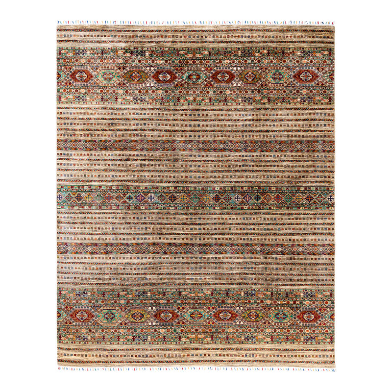 Tapis noué à la main de conception unique Tribal - brun, 8 pi 2 po x 9 pi 10 po