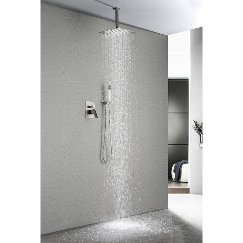 Stainless Steel Water Saving Showerhead - Brushed Nickel, High Rainfall, Self-Cleaning, Works With Various Standard Shower Arms Nickel Rain Head Steel, , Saving, All Arm Connections