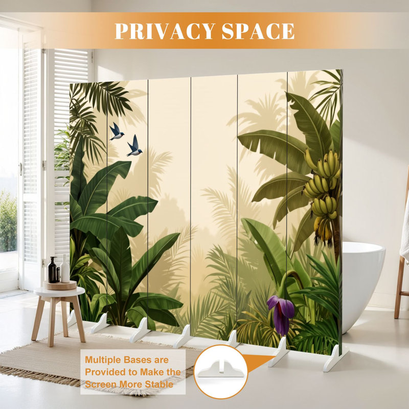 Cloison pliante 6 panneaux paravent Royal Tropical Jungle Banana Birds Beige, 6, H 71 po x l 96 po x P 1 po