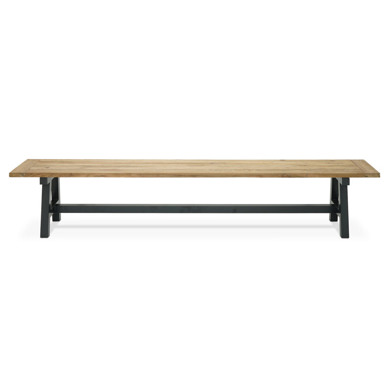 Morones Rectangular Outdoor Bench in Solid Reclaimed Teak with Picnic Style Black Aluminum Legs