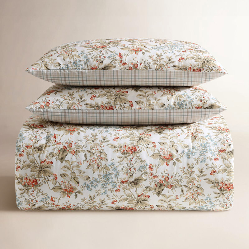 Ensemble d'édredon réversible en coton Laura Ashley, Édredon pour grand lit + 2 taies décoratives, Beige