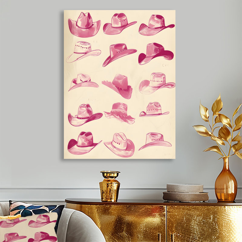 Décoration murale chapeaux de cowboys roses, Métal métal, H 40 po x l 30 po x P 1,5 po