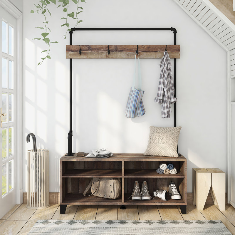  Arbre d'entrée de 47,24 po de largeur avec banc et rangement pour chaussures