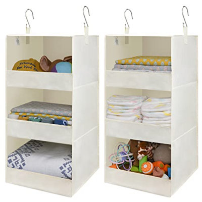 3-Shelf Hanging Organizer, Foldable Hanging Closet Storage, Closet Shelves Organizer For Camper, Beige, 29 ½" H X 12" W X 12" D, 2-Pack
