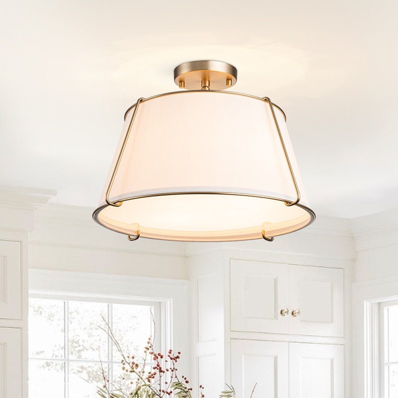 Nyjel Classical 4 - Light Linen Tapered Drum Semi Flush Mount, White, Brass