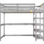 Lit mezzanine simple gris avec bureau et rangement - Fabrication en bois massif pour une utilisation confortable-217809021-217809022