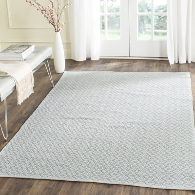 Tapis ivoire / bleu en coton tissé à la main et à plat Whorton