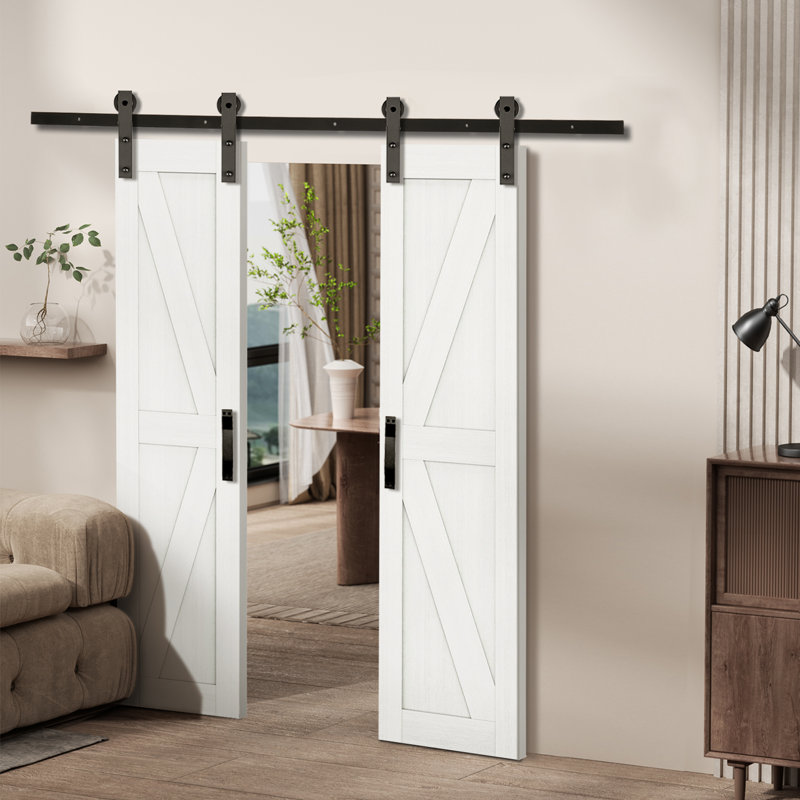 Porte de grange double 84 po avec quincaillerie 7 pi, 42 po x 84 po, Blanc