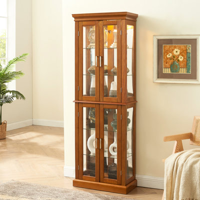 Transitional Curio Cabinet With Tempered Glass & Adjustable Shelves Mirrored Back Shelving by Lark Manor