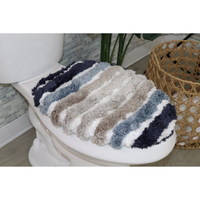 Couvercle de toilette pour salle de bain en microfibre douce, housses de siège lavables à la machine, 18 x 18, support en caoutchouc, s'adapte à la plupart des couvercles ronds, allongés et oblongs, accessoires de décoration intérieure, bleu marine