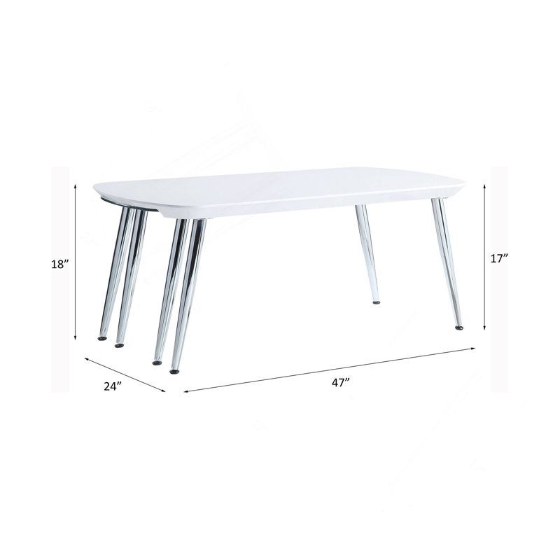 Table basse, blanc patiné et finition chromée