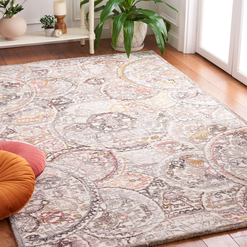 Tapis en laine / coton touffeté à la main Metro avec envers en coton ivoire / rouge, Rectangle 5 pi x 8 pi