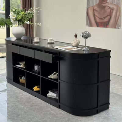 Black Curved Display Island Cabinet