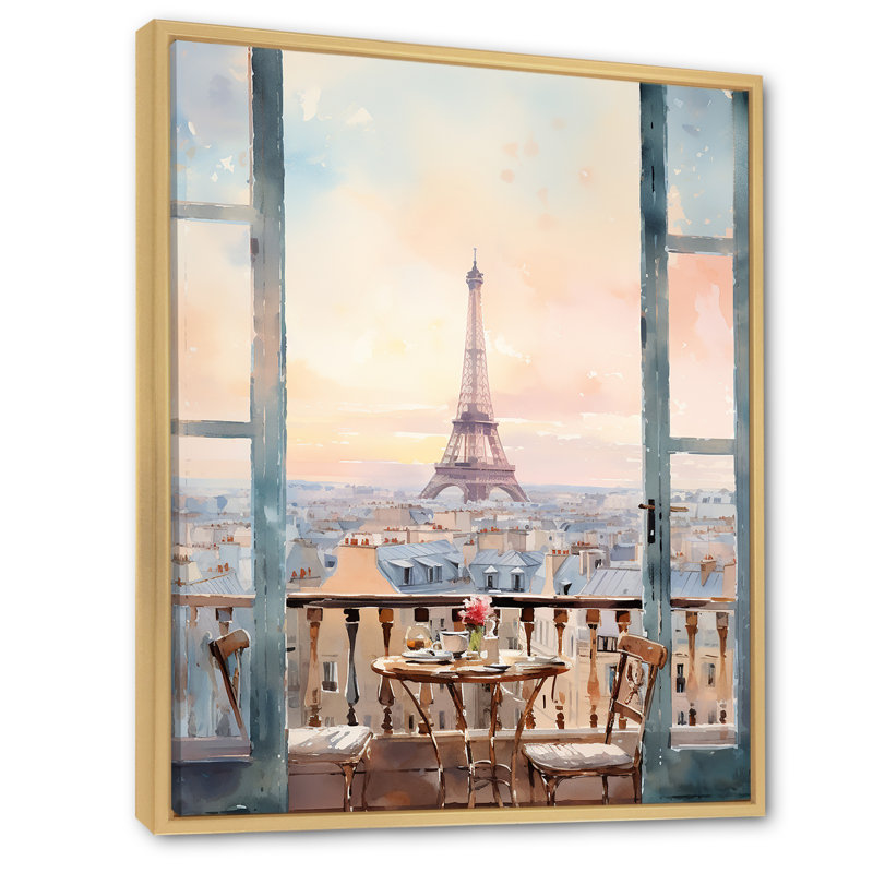 «Paris Winter Window View III - City Paris», art mural, Cadre flottant brun, H 20 po x l 12 po x P 1 po
