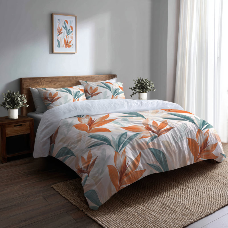 Ensemble de housse de couette à motif floral 3 pièces - Ensemble de literie et coussin décoratif Coastal Paradise Petal