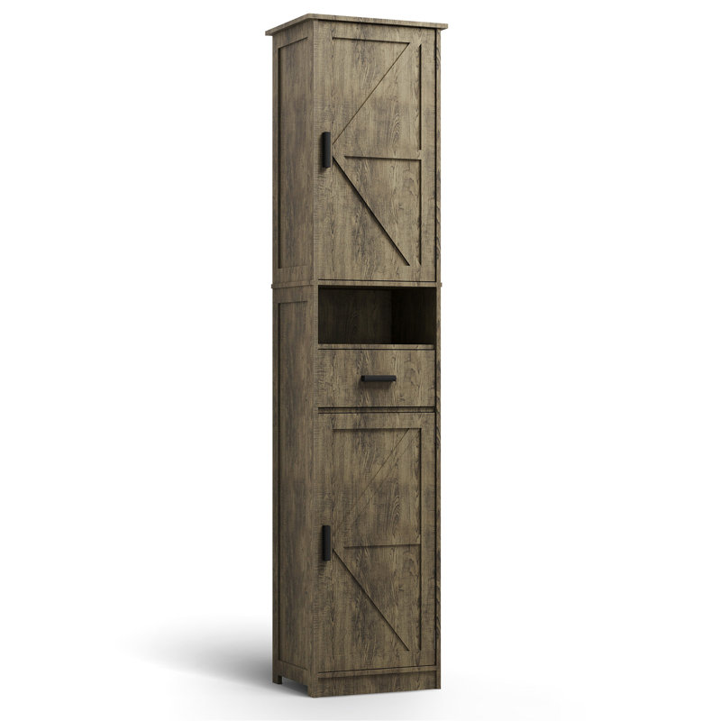69" H Tall Bathroom Storage Cabinet With 2 Barn Doors And 1 Drawer, Narrow Storage Unit, Adjustable Shelves,Floor Cabinet For Bathroom, Living Room, Entryway,Kitchen