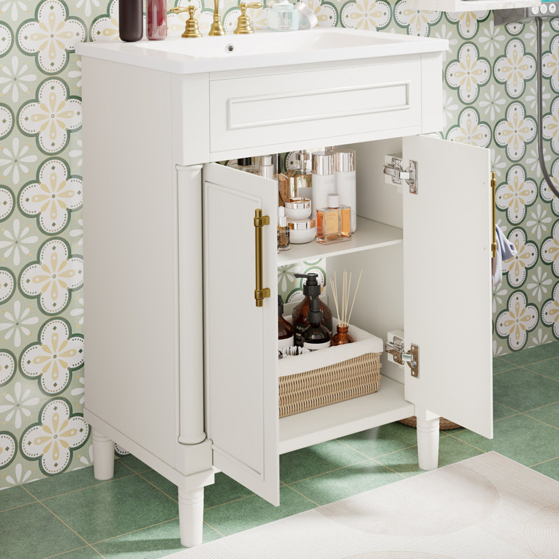 Meuble-lavabo simple 24 po avec plateau en céramique Ellen, Blanc