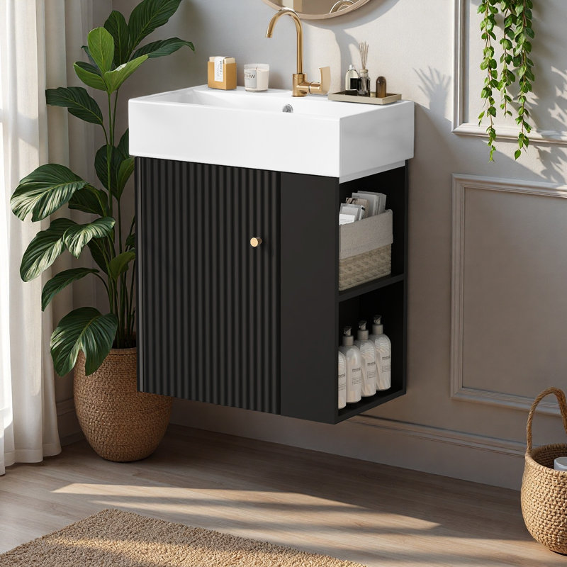 21.6 Inch Modern Floating Bathroom Vanity, Black