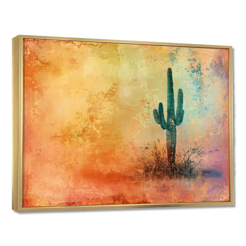 Désert du Nevada, Cactus Saguaro - Art mural de cactus floral, salon, H 16 po x l 32 po, Doré