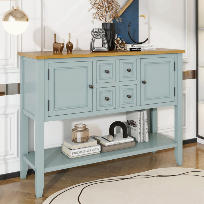 Keyania Coffee Console Table with Four Small Drawers and Bottom Shelf, Lime White