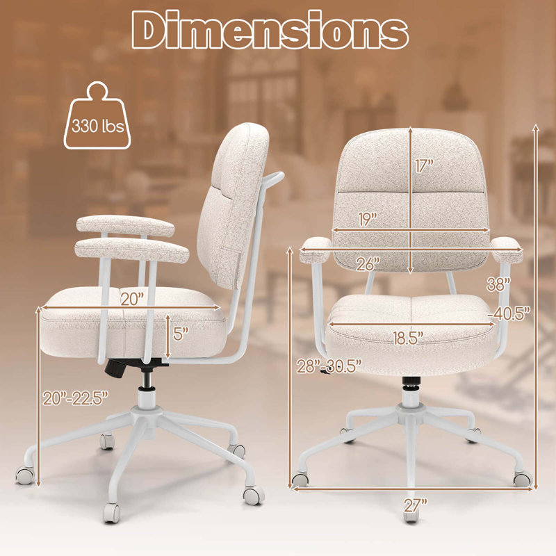 Chaise de bureau à domicile rembourrée en chenille avec dossier rembourré beige