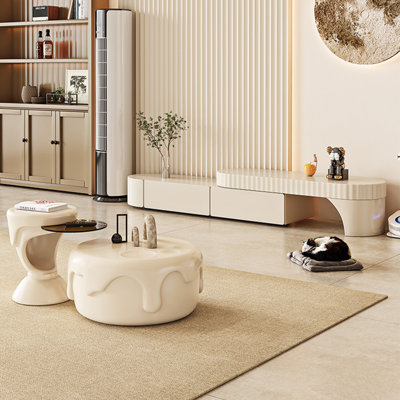 Cream style TV cabinet tea table combination