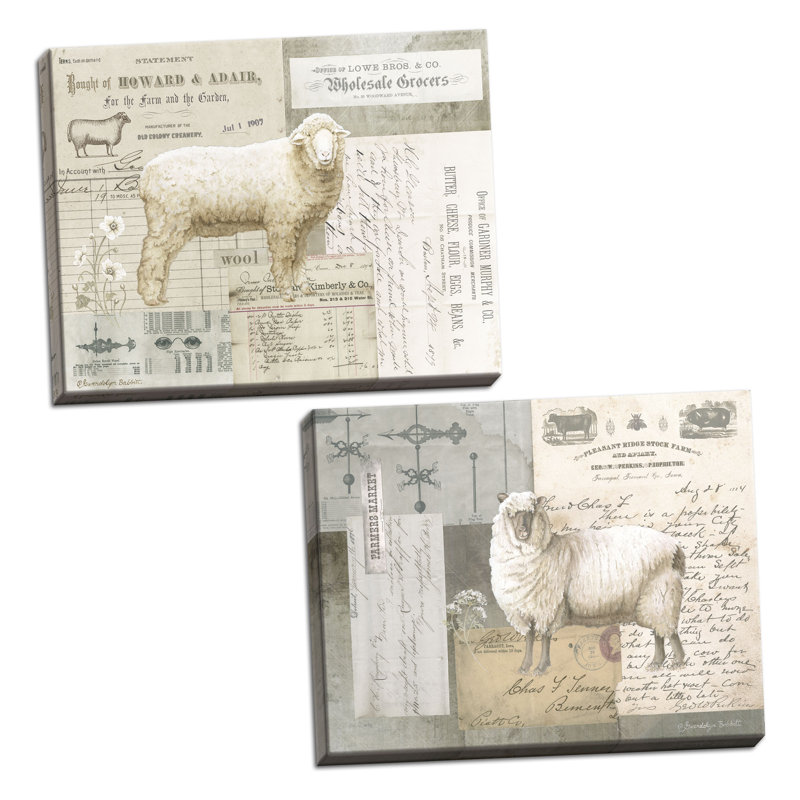 « moutons on ephemera i & ii », ensemble de 2 reproductions d’art, H 12 po x l 16 po x P 0,75 po, Toile tendue