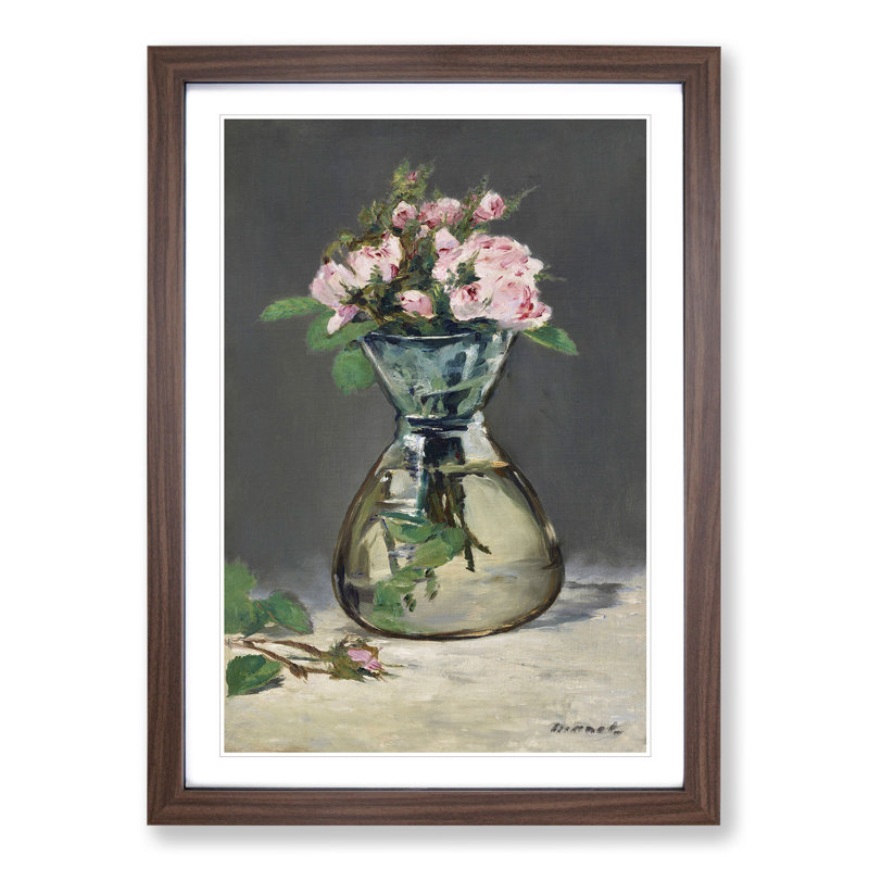 Moss Roses in a Vase by Edouard Manet - Picture Frame Graphic Art, 90cm H x 65cm W x 2cm D, Walnut Framed