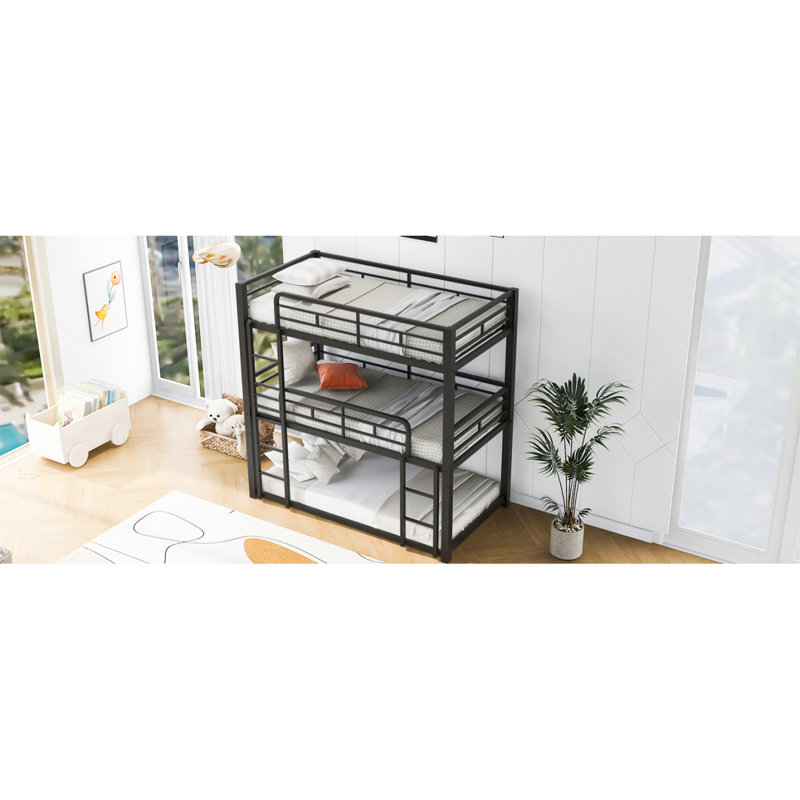 Amedio Kids Twin Over Twin Over Twin Bunk Bed, Black