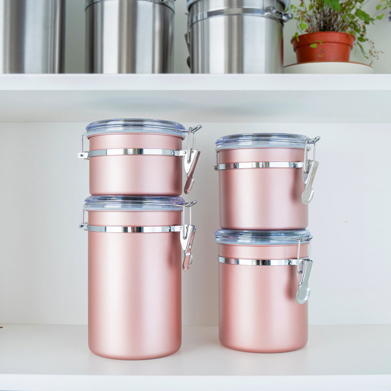 Ensemble de 4 boîtes de rangement Creative Home en acier inoxydable avec pince verrouillable hermétique, Or rose