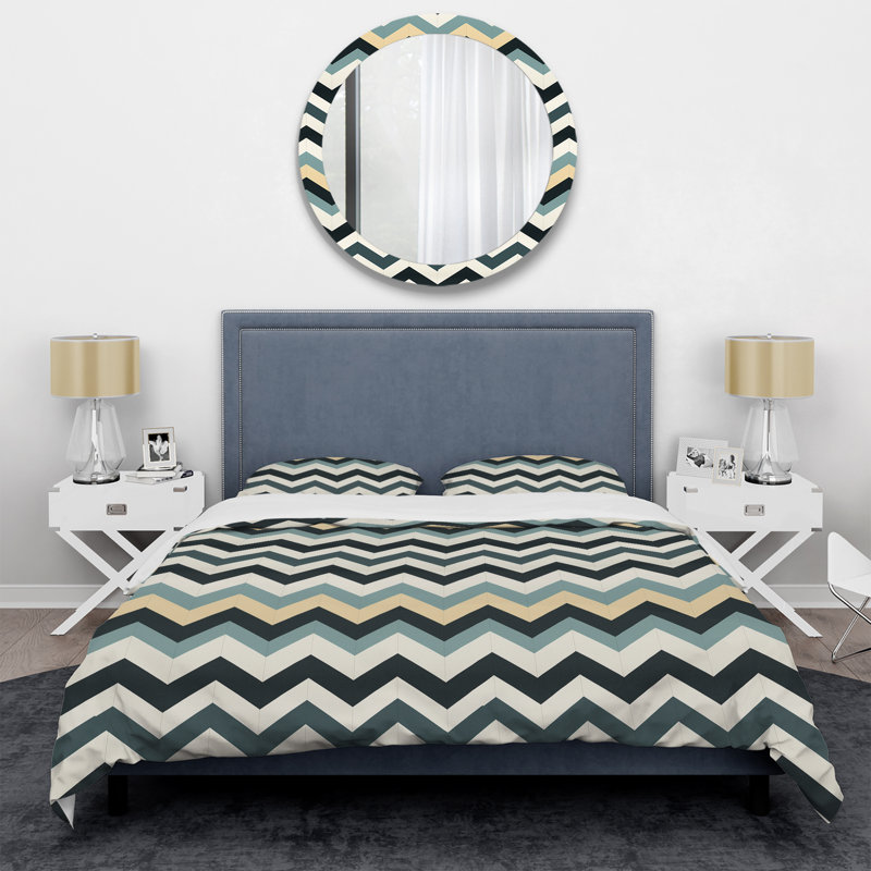 Ensemble de housse de couette à motif géométrique gris et blanc à motif de chevrons neutres II