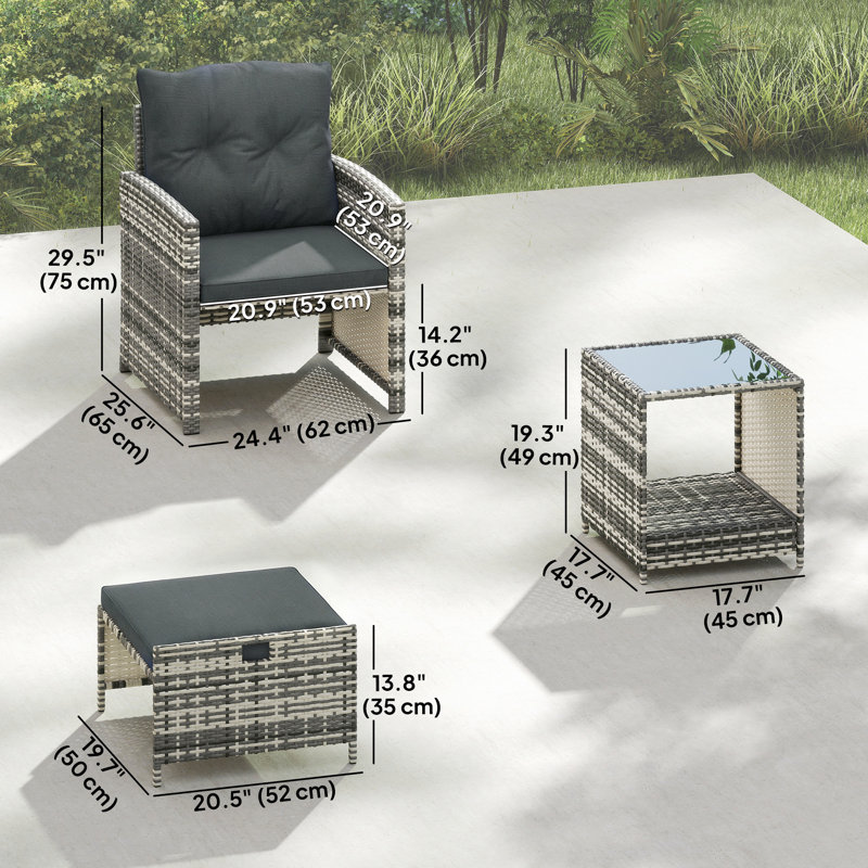 Ensemble de meubles de patio 5 pièces avec coussins de repose-pieds, brun / bleu, Bleu très foncé, Brun