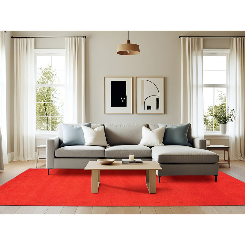 Tapis de zone orange contemporaine, Rectangle 6 pi x 9 pi