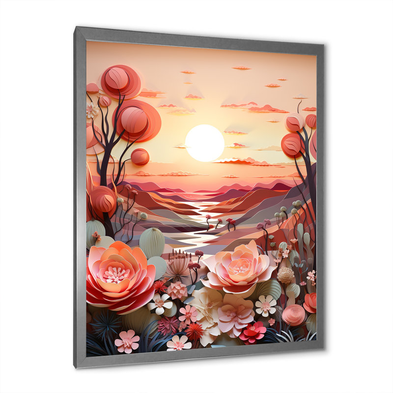 Cactus Tangerine Twilight I sur toile, Cadre simple argenté, H 20 po x l 12 po x P 1 po
