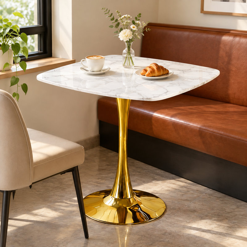 Table de salle à manger 31,5 po, Blanc / Doré
