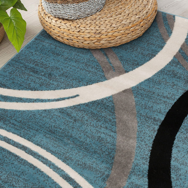 Tolchester Abstract Blue/Gray/Black Area Rug, Rectangle 10' x 14'