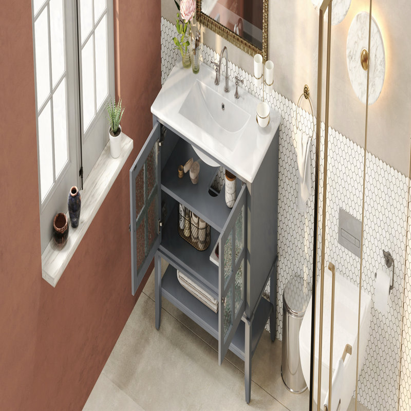 Meuble-lavabo 36 po avec lavabo en céramique, Gris