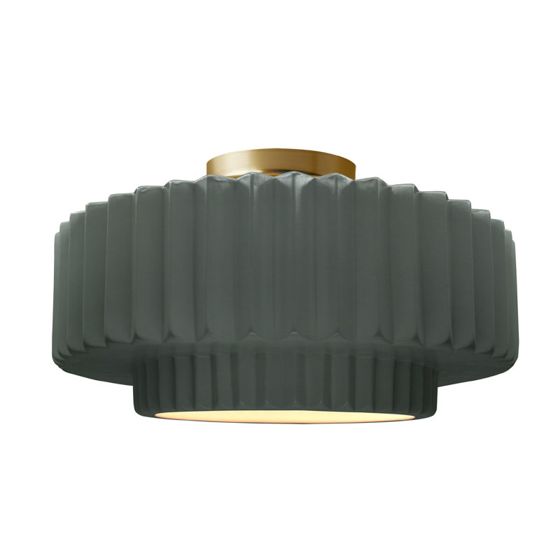 Plafonnier semi-encastré en céramique Radiance, H 8 po x l 16,5 po x P 16,5 po, Étain, vert, Laiton brossé