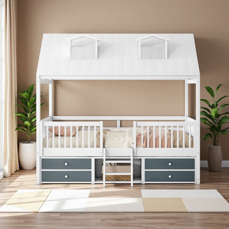  Cadre de lit Bed House, Lit double, Blanc
