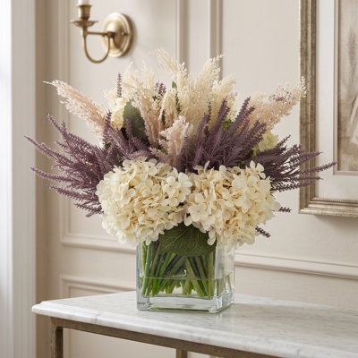 Fall Hydrangea and Astilbe Arrangement in Glass Vase