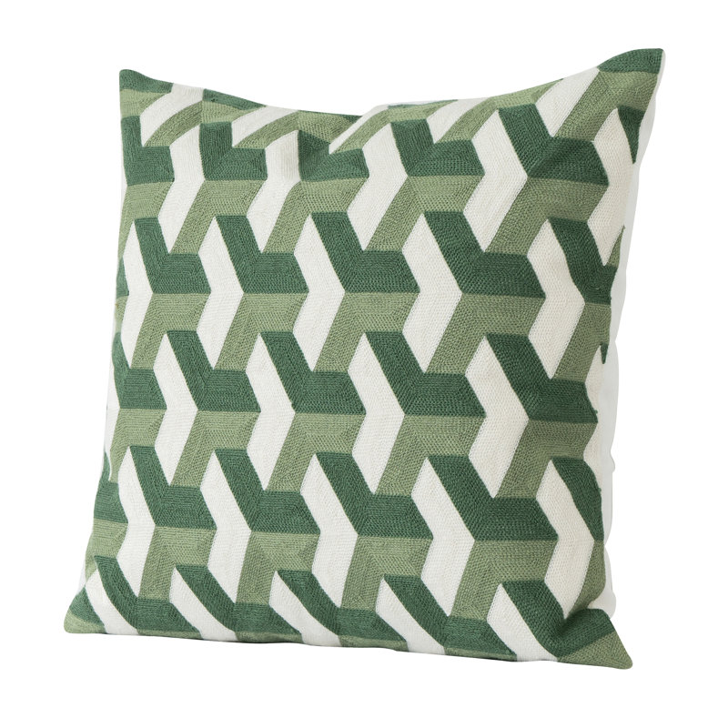 Embroidered Cotton Throw Pillow, Green