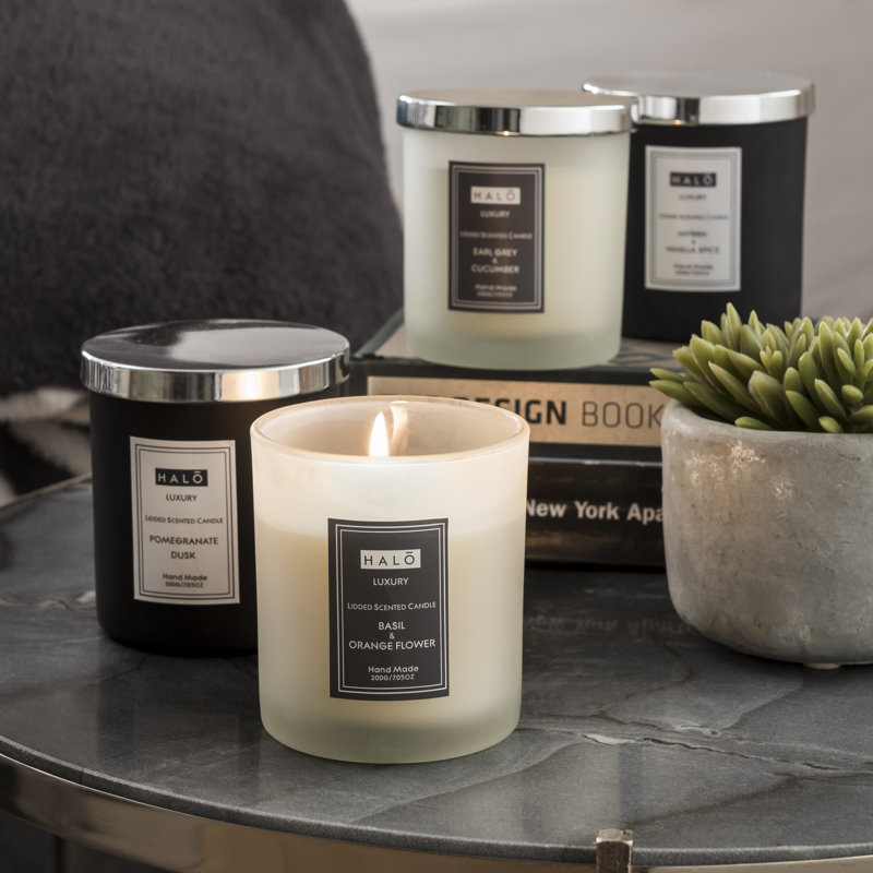 HALO Pomegranate Noir Scented Jar Candle with Glass Holder, Black, 12.8 cm H x 10.8 cm W x 10.8 cm D