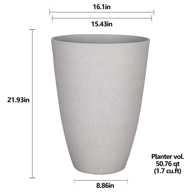 L&G 21.9 in. H X 16 in. D Polyresin Speckle Tall Planter White, White