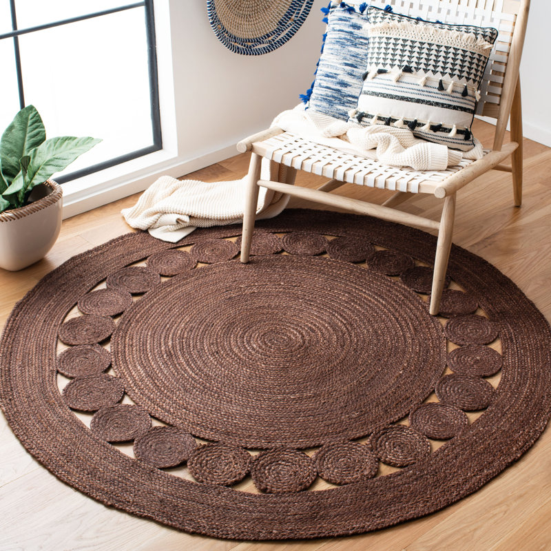 Dietz Handmade Flatweave Jute Brown Area Rug, Round 5'